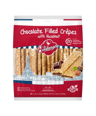 La Boulangere Chocolate Hazelnut Crepes, Individually Wrapped, Non GMO, Free From Artificial Flavors & Colors, 20-Count