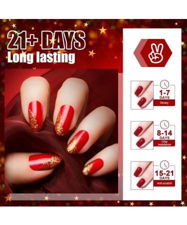 SHOWNAIL 21Pcs Sparkle Red Gel Nail Polish Set - Soak Off, Base Glossy Matte Top Coat, Classic Red Colour - Nail Art Starter Kit 8ml - Buy Online on GoSupps.com
