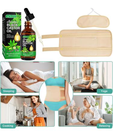 KLLALO Castor Oil Pack Reusable Organic Castor Oil Wrap Kit with Adjustable Elastic Straps Comfort Neck Waist Castor Oil Pack for Neck Relaxation Muscle Pain Nude Oil 60 ml - Buy Online on GoSupps.com