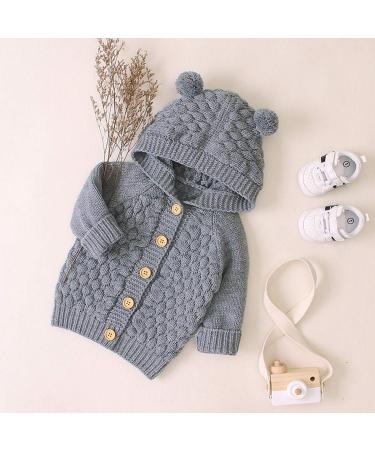 Puseky Baby Knit Sweater Hooded Ears Cardigan Coat 6-12 Months Grey - Buy Online on GoSupps.com