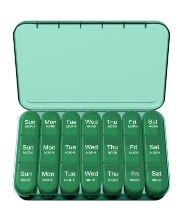 Zoolion Weekly Pill Box 7 Day 3 Times a Day (Morn/noon/Night) Daily Portable Travel Pill Box Organiser Tablet Box with Large Compartments Hold for Fish Oils Vitamins Supplements (Olive)