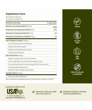 Snap Supplements Heart Health Support Supplement - Botanical Support for Heart Health Healthy Circulation and Nitric Oxide Levels 90 Capsules (30 Servings 1 Month Supply) 90 Count (Pack of 1) - Buy Online on GoSupps.com