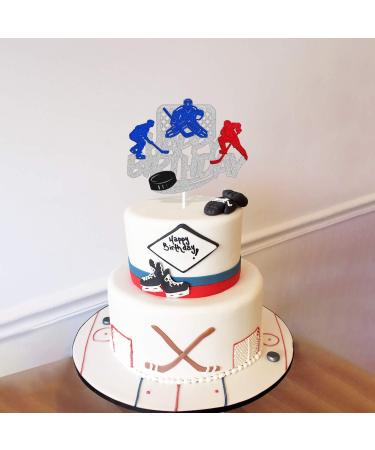 Ice Hockey Cake Topper Happy Birthday Sign Cake Decorations Puck Theme for Kids Girl Boy Man Women Birthday Party Supplies Sliver Glitter Double Sided - Buy Online on GoSupps.com