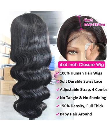Hedy Body Wave Lace Front Human Hair Wig 22 Pre Plucked with Baby Hair - Natural Black 10A 180% Density Lace Closure - Glueless for Black Women - Buy Online on GoSupps.com