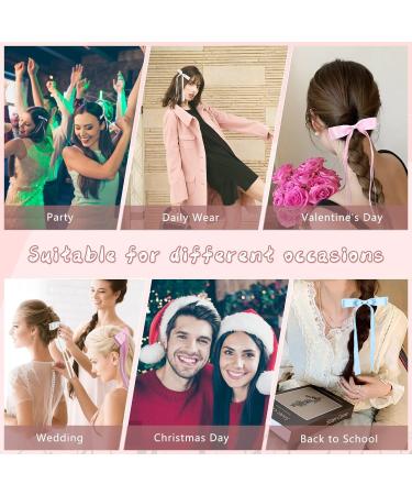 6Pcs Satin Ribbon Hair Bows with Metal Clips - Blue White Pink | Tassel Bowknot Hair Barrettes for Women - Buy Online on GoSupps.com