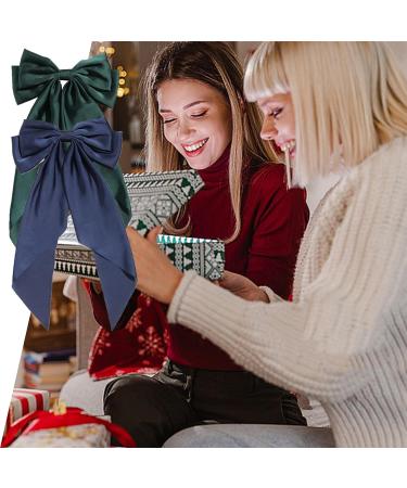 2 Pcs Big Hair bow Hair Bows for Women Bow Hair Clip Elegant Solid Color French Barrette Bows For Hair With Long Silky Satin Hair Barrettes Accessories Bow Hair Clips for Women Girls(Green+Navy) - Buy Online on GoSupps.com