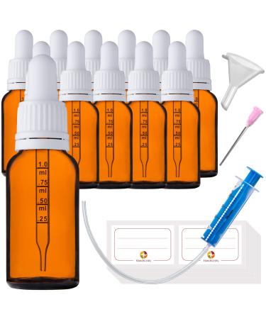 Handsunity 20ml-12Stk pipette glass bottle-amber glass pharmacy glass set with white pipette lock including 29 pieces of aids brown las bottles 20ml-12 pieces white cap