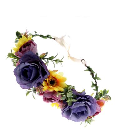 Boho Flower Crown Wedding Girls Flower Headband Wreath Headpiece Garland Halo Celebration Party Purple Violet