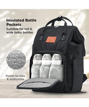 KeaBabies Waterproof Diaper Bag Backpack - Trendy Black | Multi-Function Baby Travel Bag - Buy Online on GoSupps.com