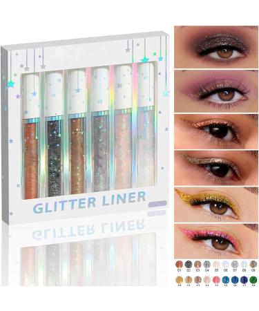 Glitter Liquid Eyeliner Glitter Liquid Eyeliner | Waterproof Eyeliner Pencil 6 Colors Eyeliner Color Set - Long-lasting Glitter Eye Pencil Colored Eyeliner - Buy Online on GoSupps.com