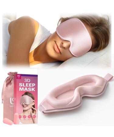 Sleep Mask 3D Contoured Deep Pocket Eye Mask for Sleeping Light Blocking Sleep Masks for Women Men Zero Pressure Eye Covers for Sleeping Travel Night Shift with Adjustable Strap Pink