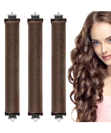 Heatless Curlers 3Pcs Overnight Heatless Curls Blowout Rods Headband for All Hair Types Soft Hair Roller Rods with Hook No Heat Curls to Sleep for Curl Rods Women Long Hair Styling Tools (brown)