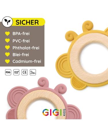 Gigi Kids Baby Butterfly Bite Rings Set - 100% BPA-Free Silicone & Beech Wood Teething Toys for 3 Months + - Pink Yellow & Dark Pink - Buy Online on GoSupps.com