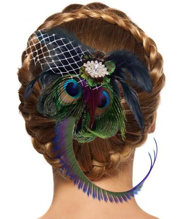 Peacock Feather Fascinator Headpiece with Rhinestone Detail for Women - Buy Online on GoSupps.com
