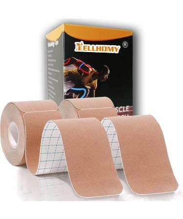 Kinesiology Tape Precut - 2 Rolls 5cmx10M | K Tape Hypoallergenic Waterproof 80 Precut Strips In Total Physio Elastic Sports Tape Pain Relief Adhesive for Muscles Elbow Knee & Shoulder Sports | Skincolor