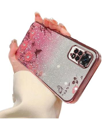 Tivenfezk nadoli glitter diamond case for xiaomi redmi note 12 pro 4g sparkle flower butterfly mobile phone cover soft slope cover frame shiny silicone rhino etui protective cover xiaomi redmi grade 12 pro 4g pink pink