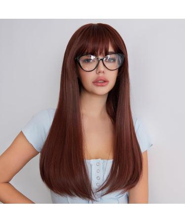 Buy HAIRCUBE Long Reddish Brown Wig with Highlights | Stylish Straight Wig with Bangs for Women - Perfect Everyday Look - Buy Online on GoSupps.com