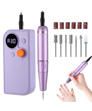 Portable Nail Drill Kit Rechargeable 30000 RPM Electric Professional Cordless Efile Nail Drill Machine Set for Acrylic Nails, Polishing, Manicure Pedicure Tool Purple