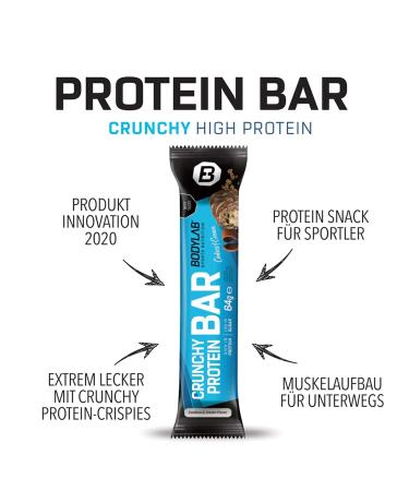 Bodylab24 Crunchy Protein Bar Chocolate & Nuts - High Protein Low Sugar | 12 x 64g Box (20g Protein Per Bar) - Buy Online on GoSupps.com