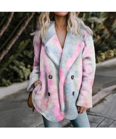 Winter Warm Fleece Coat for Women - Tie Dye Lapel Sweatshirt - Plush Jacket with Pockets - X-Large 01 # Pink - Buy Online on GoSupps.com