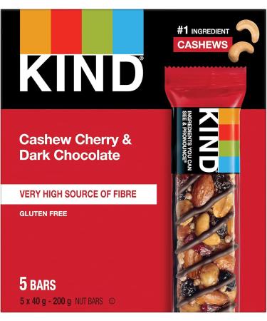 KIND Fruit & Nut Cherry Cashew & Dark Chocolate Gluten Free Low Sugar 1.4 Ounce 5 Count - Buy Online on GoSupps.com