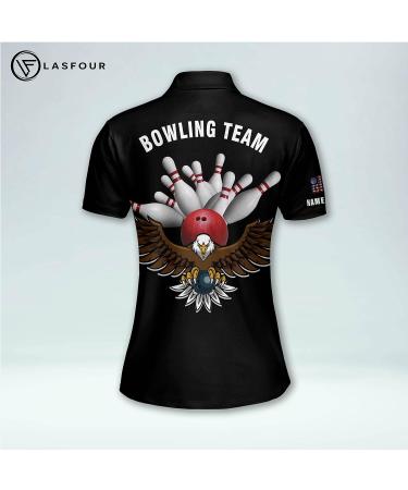 LASFOUR Personalized Eagle American Flag Bowling Shirts for Women - Custom Quick-Dry Team Polo - Buy Online on GoSupps.com