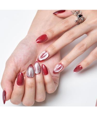 GLAMERMAID Red Magnet Cat Eyes Press-On Nails | Handmade Gel Fake Nail Kit - Ombre Rouge Glitter Stiletto & Oval Designs for Women - Buy Online on GoSupps.com