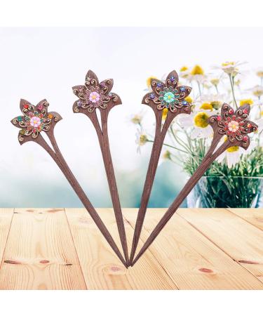 Lurrose Wooden Hair Sticks with Crystal Flowers - 4pcs (Random Color) | Elegant Hair Accessories for International Shipping - Buy Online on GoSupps.com