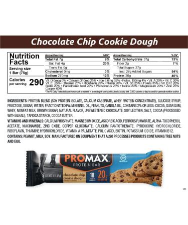 Promax Chocolate Chip Cookie Dough Protein Bars - Gluten Free, 12 Count - Buy Online on GoSupps.com