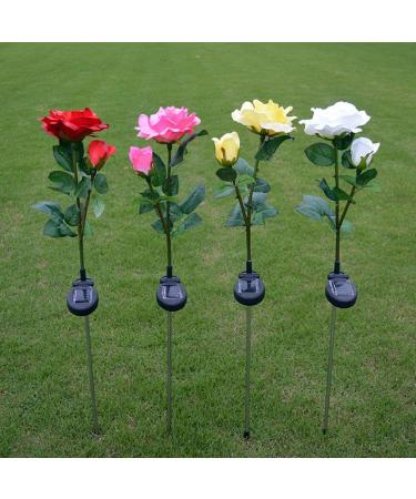 Solar Lawn Light 1 Pc 3 Heads Solar Rose Flower LED Outdoor Waterproof Light for Garden Yard Decoration 4color - Buy Online on GoSupps.com