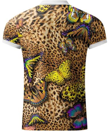 BEUU Mens Leopard Print Zipper Polo Golf Shirt - Summer Short Sleeve Sports Top for Work - Khaki Large - Buy Online on GoSupps.com