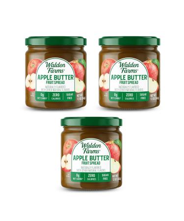 Walden Farms Apple Butter Fruit Spread 12 oz Jar (3 Pack) Natural Flavored Sugar Free Jam | Thick and Delicious Breakfast | Snack | 0g Net Carbs | Kosher Certified | Great for Toast | Muffins | Pancakes | Bagels and More