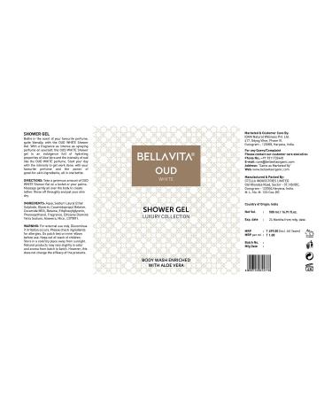 Bella Vita Luxury OUD WHITE Unisex Body Wash Refreshing Shower Gel for Deep Cleansing Hydrating Moisturising Softer & Smoother Skin with Aloe Vera 500 ml - Buy Online on GoSupps.com