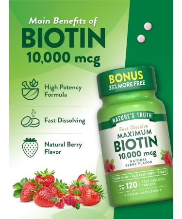 Nature's Truth Biotin 10 000 Mcg Fast Dissolve Tabs Natural Berry Flavor 120 Count (Pack of 3) - Buy Online on GoSupps.com