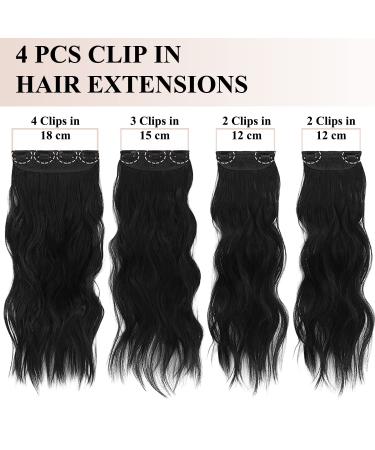 Clip In Extensions Black 50cm - 200g Real Hair 4 Part Set | Long Curly Hair Extensions for Women - Buy Online on GoSupps.com