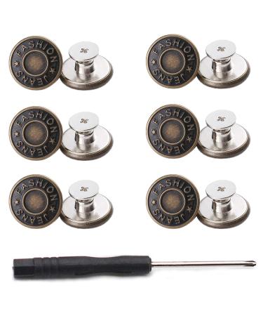 GIYOMI 20mm No Sewing Jeans Buttons Replacement Kit with Metal Base,12 Sets  Nailess Removable Metal Buttons Replacement Repair Combo Thread Rivets and  Screwdrivers (0.79 inch)