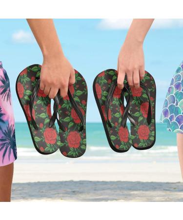 Mnsruu Green Rose Leaves Flip Flops | XXL Comfortable Footwear for Home Hotel Spa & Travel for Men & Women - Buy Online on GoSupps.com