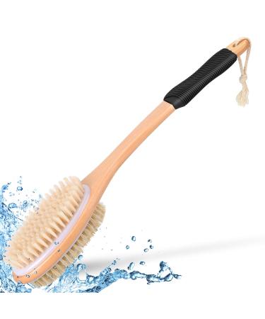 KIPRITII Ergonomically Back Scrubber for Shower - Double-Sided Back Brush Long Handle for Shower, Wet & Dry Brush for Cellulite and Lymphatic (Black)