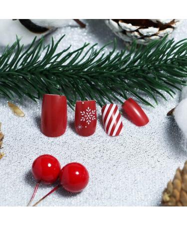 Christmas Press on Nails Red Fake Nails with Snowflake Designs Press on Nails Full Cover False Nail Artificial Finger Nails for Women Girls - Buy Online on GoSupps.com
