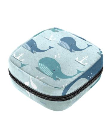 Menstrual Pad Bag with Zipper Ladies Napkin Pouch Tampons Collection Bag for Women and Girls (Whales Sea Anchor)