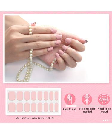 Semi Cured Gel Nail Strips - Pink Semi Cured Nail Wraps - Soft Self-Adhesive Gel Nail Stickers with Nail File Stick - Long Lasting French Tip Stickers - Buy Online on GoSupps.com