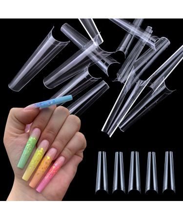 AddFavor 600pcs Clear Nail Tips Coffin Shape Extra Long XL Ballerina Acrylic Fake Nails French Half Cover False Nail Tip 12 Sizes for Nail Salons and Home DIY XL Coffin Nail Tips