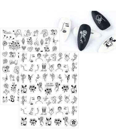 JMEOWIO Spring 3D Nail Art Stickers 9 Sheets Self Adhesive Nail Decals Heart-Shaped Flower Pattern DIY Design Nail Decoration for Women Girls (Black) - Buy Online on GoSupps.com