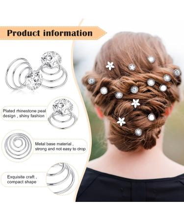 108 Pcs Wedding Crystal Twisters Spiral Set Bridal Rhinestone Hair Pins - Silver Coil Pearl White Flower Hair Clips for Prom - Women's Party Gift - Buy Online on GoSupps.com