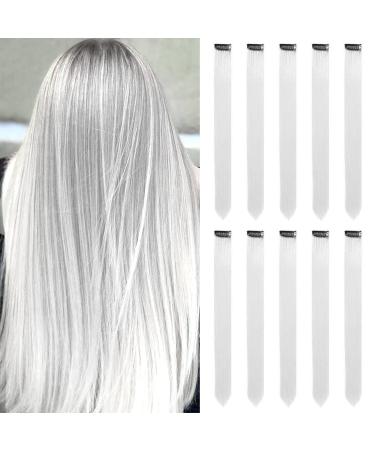 White Hair Extensions Clip In for Girls 22 Inch Colorful Straight Hair Extensions for Party Highlights Colored Hair Accessories Hair Pieces for Women(10 PCS White) 10pcs-White