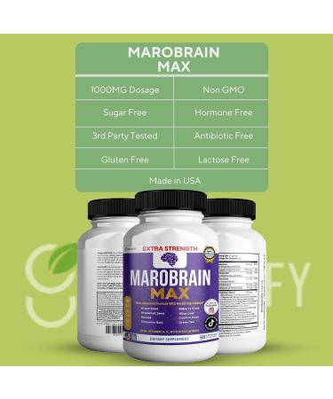 GREENVIFY MAROBRAIN MAX Extra Strength Brain Support Supplement 60 Capsules with Herbal Blend Vitamins A C D B-Complex DHA Grape Seed Bacopa (1) - Buy Online on GoSupps.com