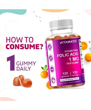 Vitamatic Folic Acid Gummies 1000 mcg - Essential Prenatal Vitamins for Mom & Baby - 120 Vegan Gummies - Buy Online on GoSupps.com