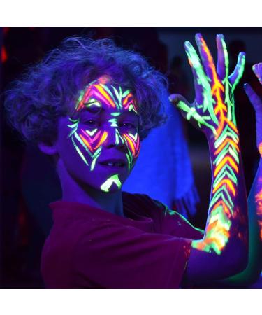 GLAHORSE UV Glow Blacklight Eyeliner - 12 Bright Colors, Water Activated, Body/Face Makeup for Halloween & Club Art with 3 Free Sticks - Buy Online on GoSupps.com