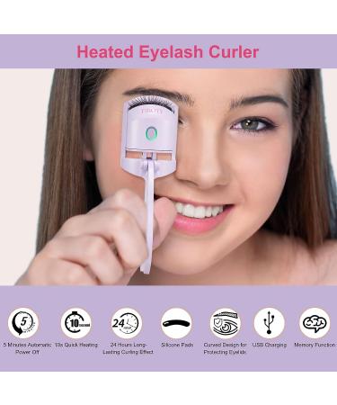 FIBOTY Heated Eyelash Curler with Comb and Eyeliner Brushes - 3 Heating Modes for Natural Curling (Purple) - Buy Online on GoSupps.com