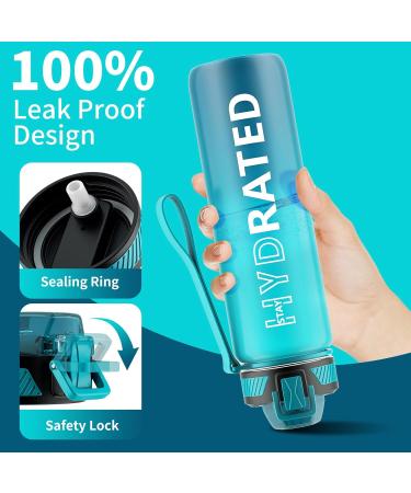 Qlur 1L BPA-Free Tritan Water Bottle with Straw | Time Marked Sports Bottle for Fitness School Yoga & Outdoor | 32oz Dark Blue - Buy Online on GoSupps.com